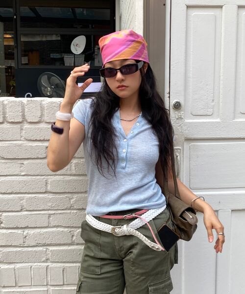 ETMON(エトモン)の「Half Open Button T-Shirt, Sky Blue(Tシャツ/カットソー・レディース・その他・F)」の6枚目の写真