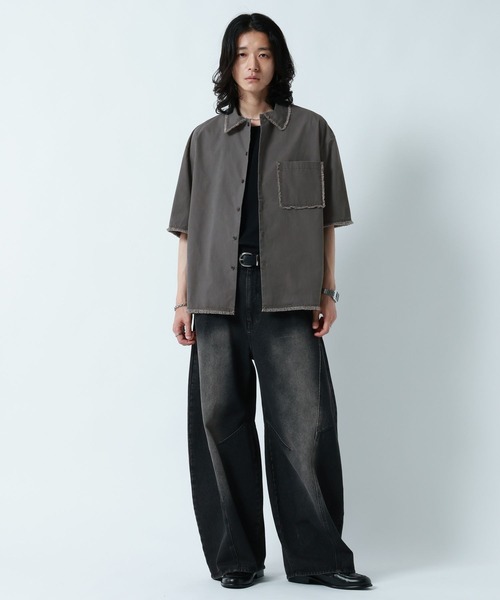 RAGEBLUE（レイジブルー）の「CUT OFF DESIGN SHORT SHIRTS/裾ダメージ加工ショート丈シャツ（シャツ/ブラウス・メンズ・グレー/ブラック・MEDIUM/LARGE）」の9枚目の写真