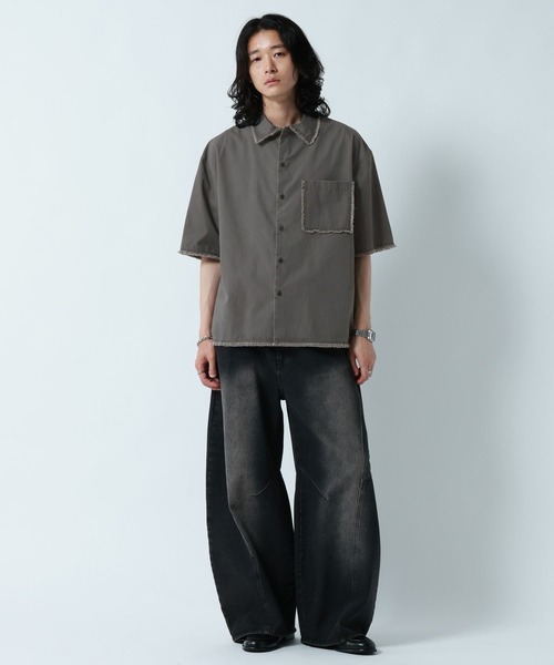 RAGEBLUE（レイジブルー）の「CUT OFF DESIGN SHORT SHIRTS/裾ダメージ加工ショート丈シャツ（シャツ/ブラウス・メンズ・グレー/ブラック・MEDIUM/LARGE）」の7枚目の写真