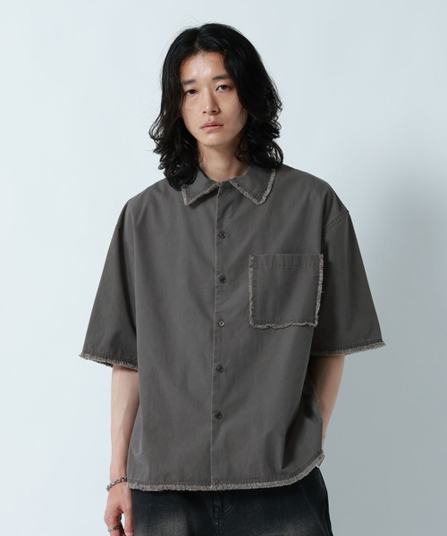 RAGEBLUE（レイジブルー）の「CUT OFF DESIGN SHORT SHIRTS/裾ダメージ加工ショート丈シャツ（シャツ/ブラウス・メンズ・グレー/ブラック・MEDIUM/LARGE）」の22枚目の写真