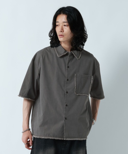 RAGEBLUE（レイジブルー）の「CUT OFF DESIGN SHORT SHIRTS/裾ダメージ加工ショート丈シャツ（シャツ/ブラウス・メンズ・グレー/ブラック・MEDIUM/LARGE）」の21枚目の写真