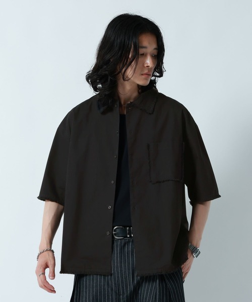RAGEBLUE（レイジブルー）の「CUT OFF DESIGN SHORT SHIRTS/裾ダメージ加工ショート丈シャツ（シャツ/ブラウス・メンズ・グレー/ブラック・MEDIUM/LARGE）」の15枚目の写真