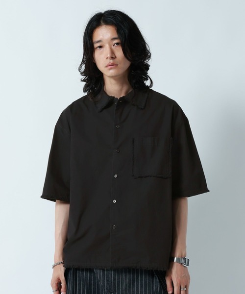 RAGEBLUE（レイジブルー）の「CUT OFF DESIGN SHORT SHIRTS/裾ダメージ加工ショート丈シャツ（シャツ/ブラウス・メンズ・グレー/ブラック・MEDIUM/LARGE）」の13枚目の写真