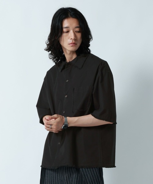 RAGEBLUE（レイジブルー）の「CUT OFF DESIGN SHORT SHIRTS/裾ダメージ加工ショート丈シャツ（シャツ/ブラウス・メンズ・グレー/ブラック・MEDIUM/LARGE）」の12枚目の写真