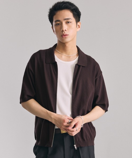 LUENNA(ルエナ)の「【LUENNA】Half Sleeve Zip Knit Shirt / 半袖ジップニットシャツ(シャツ/ブラウス・メンズ・ダークブラウン/ブラック・S/M/L)」の2枚目の写真