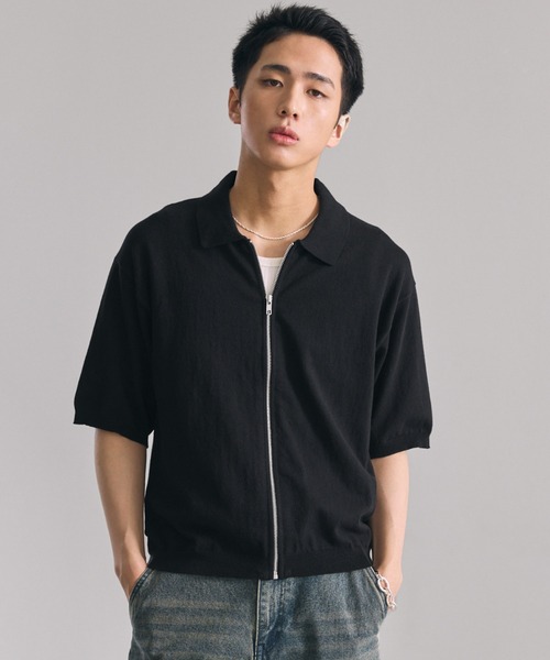 LUENNA(ルエナ)の「【LUENNA】Half Sleeve Zip Knit Shirt / 半袖ジップニットシャツ(シャツ/ブラウス・メンズ・ダークブラウン/ブラック・S/M/L)」の1枚目の写真