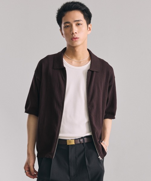 LUENNA(ルエナ)の「【LUENNA】Half Sleeve Zip Knit Shirt / 半袖ジップニットシャツ(シャツ/ブラウス・メンズ・ダークブラウン/ブラック・S/M/L)」の3枚目の写真
