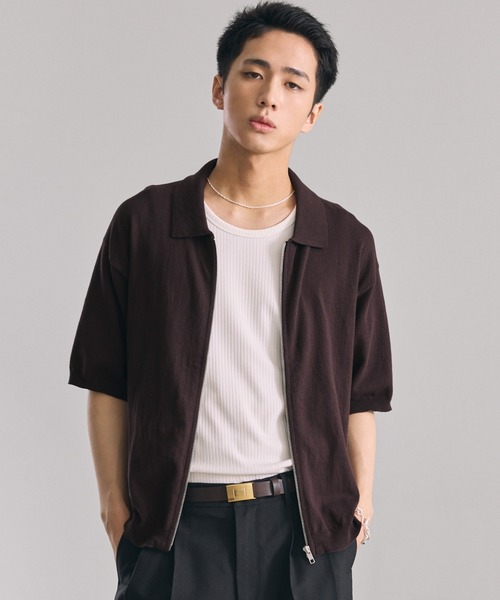 LUENNA(ルエナ)の「【LUENNA】Half Sleeve Zip Knit Shirt / 半袖ジップニットシャツ(シャツ/ブラウス・メンズ・ダークブラウン/ブラック・S/M/L)」の4枚目の写真