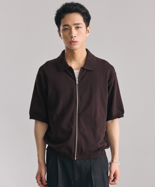 LUENNA(ルエナ)の「【LUENNA】Half Sleeve Zip Knit Shirt / 半袖ジップニットシャツ(シャツ/ブラウス・メンズ・ダークブラウン/ブラック・S/M/L)」の5枚目の写真