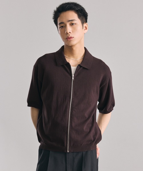 LUENNA(ルエナ)の「【LUENNA】Half Sleeve Zip Knit Shirt / 半袖ジップニットシャツ(シャツ/ブラウス・メンズ・ダークブラウン/ブラック・S/M/L)」の6枚目の写真