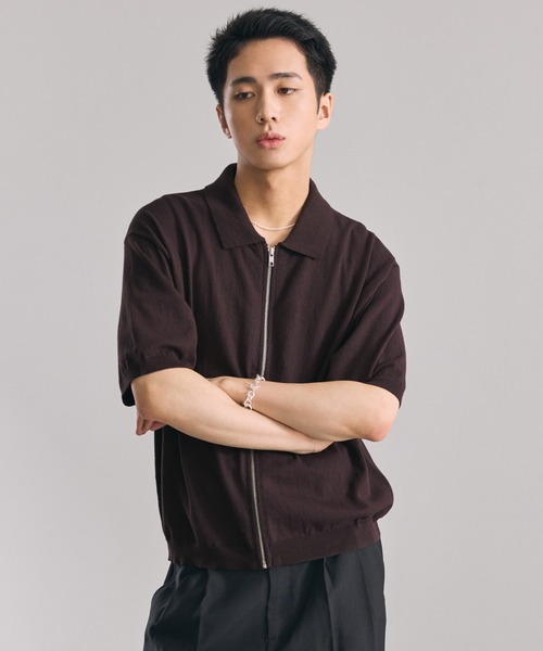 LUENNA(ルエナ)の「【LUENNA】Half Sleeve Zip Knit Shirt / 半袖ジップニットシャツ(シャツ/ブラウス・メンズ・ダークブラウン/ブラック・S/M/L)」の8枚目の写真