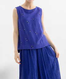 Pommeリネンレーヨン花刺繍ノースリーブ