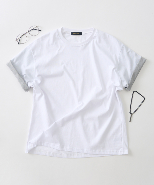 ANALOG MOOD(アナログムード)の「ソフトロールアップ半袖Tシャツ(ホワイト)(Tシャツ/カットソー・レディース・その他・FREE)」の1枚目の写真