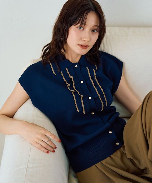 YECCA VECCA(イェッカヴェッカ)の「配色フリルカーディガン(カーディガン/ボレロ・レディース・ネイビー/オフホワイト・FREE)」の20枚目の写真