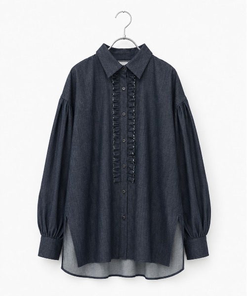 Marilyn Moon(マリリンムーン)の「denim tuck frill modern volume shirt(シャツ/ブラウス・レディース・ライトブルー/インディゴブルー・FREE)」の16枚目の写真
