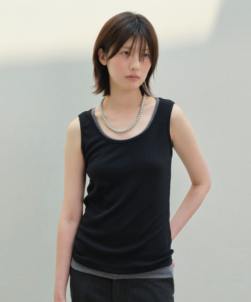 DIVEIN WOMEN(ダイブイン ウーマン)の「RIBBED SOFT SLEEVELESS (BLACK)(Tシャツ/カットソー・レディース・その他・1/2)」の1枚目の写真