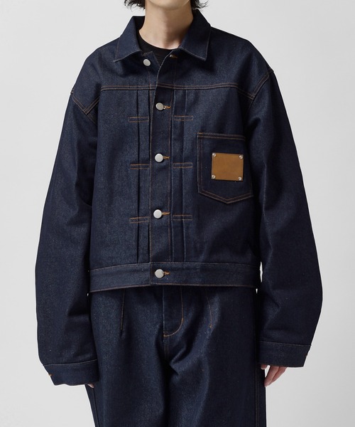 Lui's(ルイス)の「【Neucon】FRONT PATCH SHORT DENIM JACKET / フロントパッチワイドショートデニムジャケット / セットアップ対応(デニムジャケット・メンズ・インディゴブルー/ブラック・1/2)」の2枚目の写真