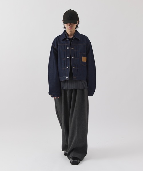 Lui's(ルイス)の「【Neucon】FRONT PATCH SHORT DENIM JACKET / フロントパッチワイドショートデニムジャケット / セットアップ対応(デニムジャケット・メンズ・インディゴブルー/ブラック・1/2)」の5枚目の写真