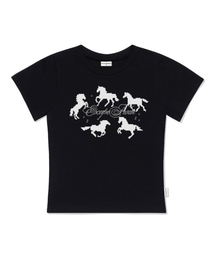 アラウンドホースプリントスリムフィット半袖Tシャツブラック