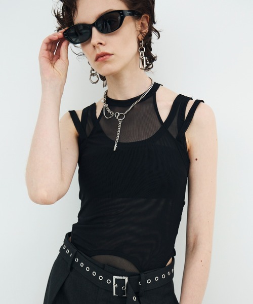 JOSE MOON（ジョゼムーン）の「SHEER BODY SUITS/シアーボディスーツ（Tシャツ/カットソー・レディース・サックスブルー/ブラック/ホワイト・FREE）」の6枚目の写真