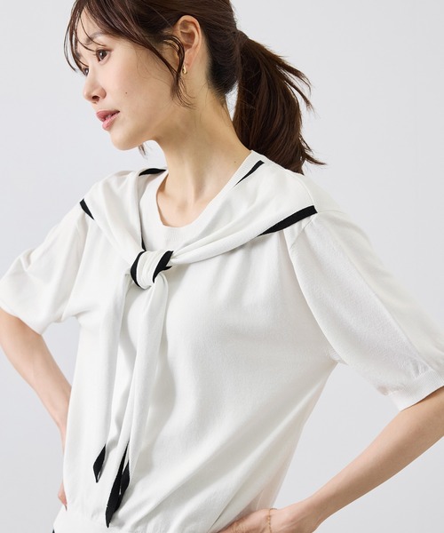 ROPE' PICNIC(ロペピクニック)の「ショールカラードッキングニット(ニット/セーター・レディース・キャメル/ホワイト/ブラック系その他/ワイン・FREE)」の2枚目の写真