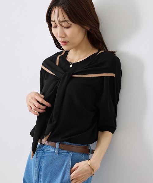 ROPE' PICNIC(ロペピクニック)の「ショールカラードッキングニット(ニット/セーター・レディース・キャメル/ホワイト/ブラック系その他/ワイン・FREE)」の9枚目の写真