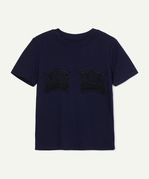 leinwande（ラインヴァンド）の「Beads Fringe T-shirt（Tシャツ/カットソー・レディース・Navy/GRAY/Mustard・ONE SIZE）」の2枚目の写真