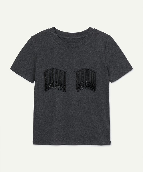 leinwande（ラインヴァンド）の「Beads Fringe T-shirt（Tシャツ/カットソー・レディース・Navy/GRAY/Mustard・ONE SIZE）」の7枚目の写真