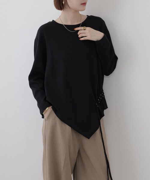 FUNALIVE(ファンアライブ)の「BRINGS ヘムアシメ共ひも使いクルーネックカットソー 長袖(Tシャツ/カットソー・レディース・ブラック・FREE)」の5枚目の写真