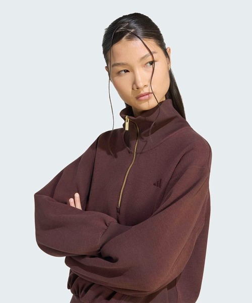 adidas（アディダス）の「ラックスフロー ピーチ スペーサー ルーズフィット ハーフジップ プルオーバー / アディダス adidas（スウェット・レディース・ブラウン・X-LARGE/SMALL/MEDIUM/LARGE/XX-LARGE）」の3枚目の写真
