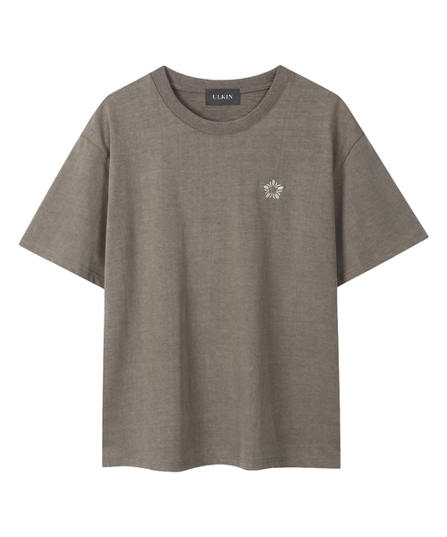 ULKIN(ウルキン)の「ムグン刺繍ピグメント半袖Tシャツ_ヴィンテージカーキ(Tシャツ/カットソー・レディース・カーキ・ONE)」の1枚目の写真