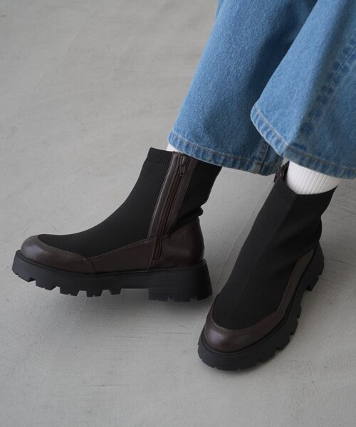CIAOPANIC TYPY(チャオパニックティピー)の「:【ZOZO限定】ニット切替ブーツ(ブーツ・レディース・ブラック/ブラウン・SMALL/MEDIUM/LARGE)」の6枚目の写真