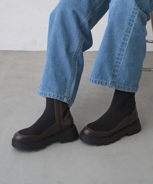 CIAOPANIC TYPY(チャオパニックティピー)の「:【ZOZO限定】ニット切替ブーツ(ブーツ・レディース・ブラック/ブラウン・SMALL/MEDIUM/LARGE)」の7枚目の写真