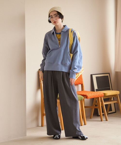 FREAK'S STORE(フリークスストア)の「FRUIT OF THE LOOM×FREAK'S STORE/フルーツオブザルーム 別注 ハーフジップスウェット(Tシャツ/カットソー・レディース・イエロー/サックスブルー/ライトグレー・フリ-)」の5枚目の写真
