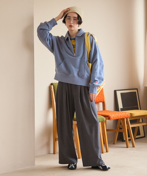 FREAK'S STORE(フリークスストア)の「FRUIT OF THE LOOM×FREAK'S STORE/フルーツオブザルーム 別注 ハーフジップスウェット(Tシャツ/カットソー・レディース・イエロー/サックスブルー/ライトグレー・フリ-)」の6枚目の写真