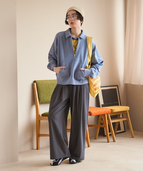 FREAK'S STORE(フリークスストア)の「FRUIT OF THE LOOM×FREAK'S STORE/フルーツオブザルーム 別注 ハーフジップスウェット(Tシャツ/カットソー・レディース・イエロー/サックスブルー/ライトグレー・フリ-)」の9枚目の写真