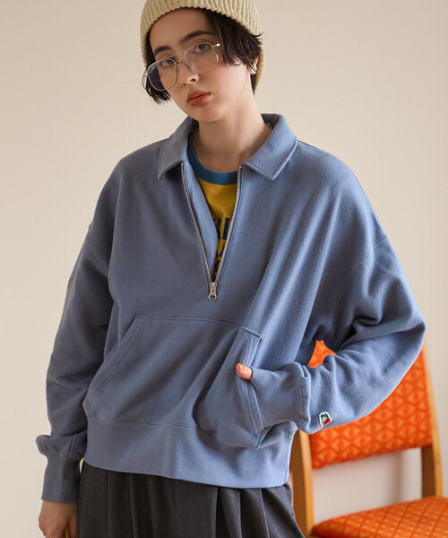 FREAK'S STORE(フリークスストア)の「FRUIT OF THE LOOM×FREAK'S STORE/フルーツオブザルーム 別注 ハーフジップスウェット(Tシャツ/カットソー・レディース・イエロー/サックスブルー/ライトグレー・フリ-)」の10枚目の写真