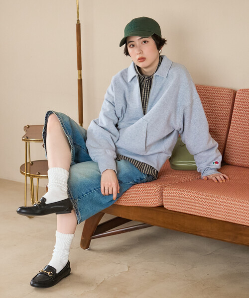 FREAK'S STORE(フリークスストア)の「FRUIT OF THE LOOM×FREAK'S STORE/フルーツオブザルーム 別注 ハーフジップスウェット(Tシャツ/カットソー・レディース・イエロー/サックスブルー/ライトグレー・フリ-)」の4枚目の写真