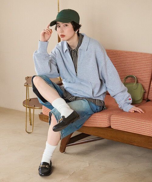 FREAK'S STORE(フリークスストア)の「FRUIT OF THE LOOM×FREAK'S STORE/フルーツオブザルーム 別注 ハーフジップスウェット(Tシャツ/カットソー・レディース・イエロー/サックスブルー/ライトグレー・フリ-)」の21枚目の写真