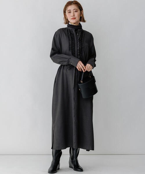 23区 L(ニジュウサンクオオキイサイズ)の「TWビエラ フリルデザイン ワンピース(ワンピース・レディース・ダークグリーン系/ネイビー系/グレー系・44/48/46)」の8枚目の写真