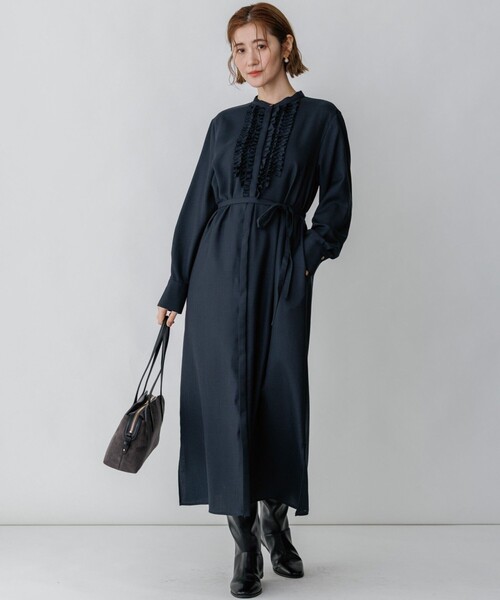 23区 L(ニジュウサンクオオキイサイズ)の「TWビエラ フリルデザイン ワンピース(ワンピース・レディース・ダークグリーン系/ネイビー系/グレー系・44/48/46)」の11枚目の写真