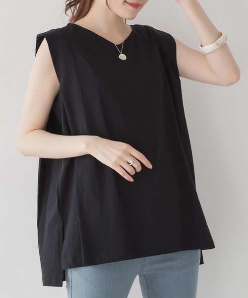 ElegChic(エレグシック)の「肩タックノースリーブ(タンクトップ・レディース・ブラック/オフホワイト/グレイッシュベージュ/チャコールグレー・XL/4L/M)」の14枚目の写真