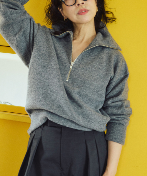 IENA LA BOUCLE(イエナラブークル)の「《追加》IENA LA BOUCLE ZIP プルオーバー(ニット/セーター・レディース・チャコールグレー/ブラック・FREE)」の2枚目の写真