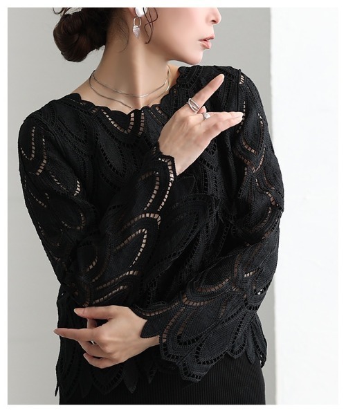 Sawa a la mode(サワアラモード)の「総レースレイヤードプルオーバー(Tシャツ/カットソー・レディース・ブラック/ホワイト・FREE)」の10枚目の写真