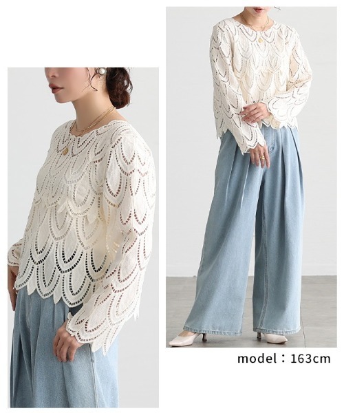 Sawa a la mode(サワアラモード)の「総レースレイヤードプルオーバー(Tシャツ/カットソー・レディース・ブラック/ホワイト・FREE)」の17枚目の写真