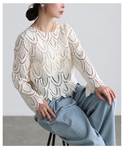 Sawa a la mode(サワアラモード)の「総レースレイヤードプルオーバー(Tシャツ/カットソー・レディース・ブラック/ホワイト・FREE)」の22枚目の写真