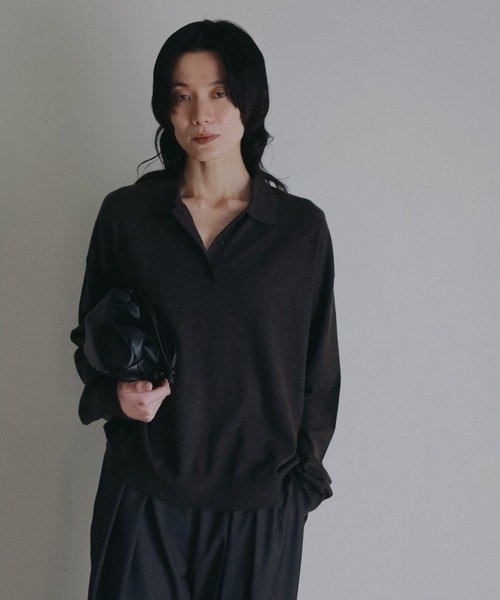 anuke(アンヌーク)の「Highgauge Polo Tops(Tシャツ/カットソー・レディース・ブラウン/チャコールグレー・FREE)」の11枚目の写真