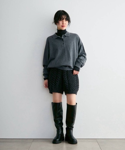 anuke(アンヌーク)の「Highgauge Polo Tops(Tシャツ/カットソー・レディース・ブラウン/チャコールグレー・FREE)」の10枚目の写真