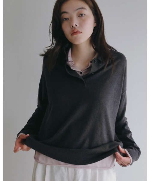 anuke(アンヌーク)の「Highgauge Polo Tops(Tシャツ/カットソー・レディース・ブラウン/チャコールグレー・FREE)」の15枚目の写真