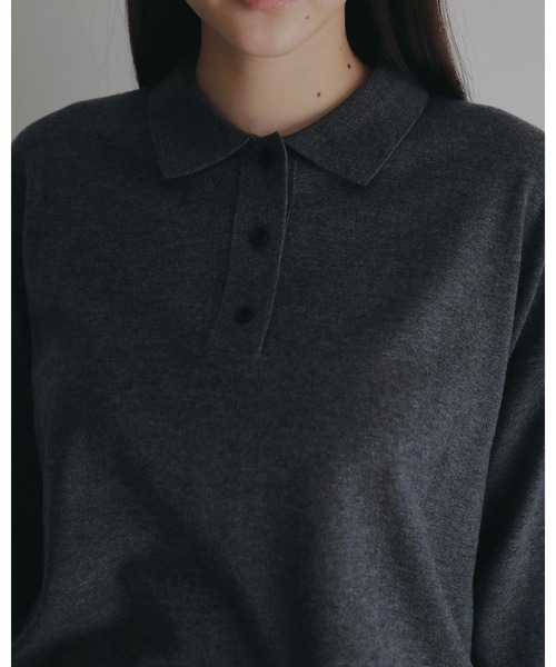 anuke(アンヌーク)の「Highgauge Polo Tops(Tシャツ/カットソー・レディース・ブラウン/チャコールグレー・FREE)」の3枚目の写真